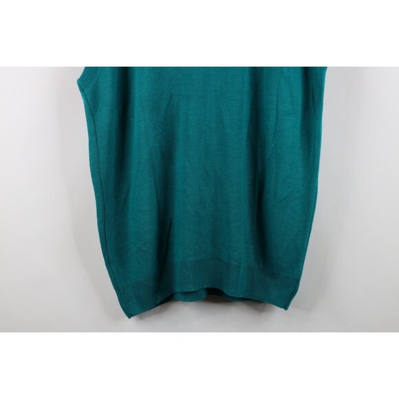 Vintage 90s Streetwear Mens Size 2XLT Blank Knit V-Neck Sweater Vest Teal USA - Picture 11 of 11